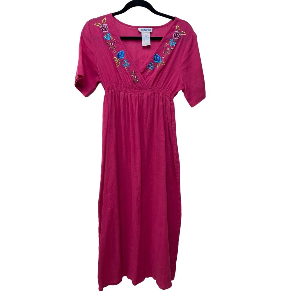 The‎ Paragon Floral Short Sleeve Surplice V-Neck Maxi Dress Pink Women's Small